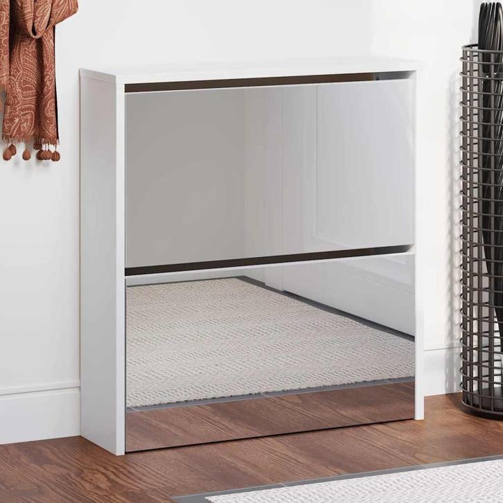vidaXL Schoenenkast tweelaags met spiegel 63x17x67 cm wit, Maison & Meubles, Armoires | Armoires à chaussures, Envoi