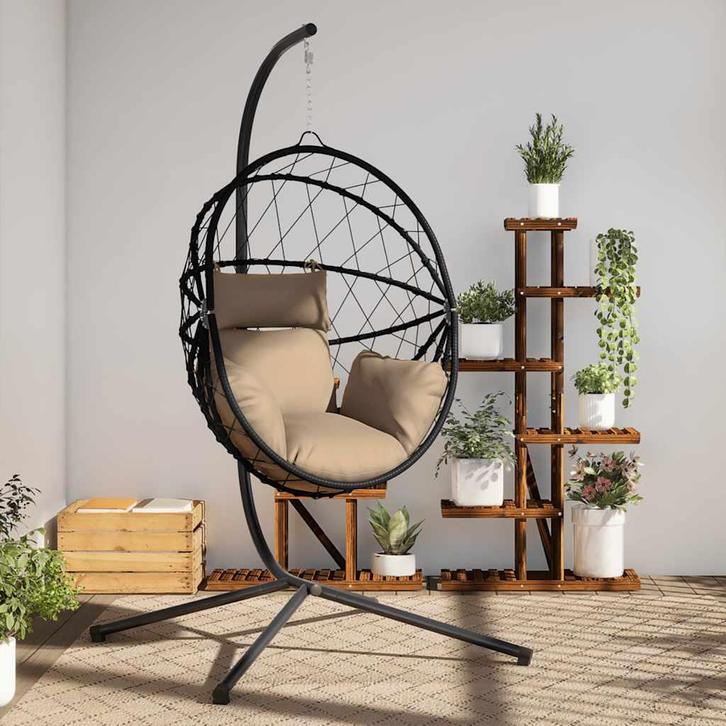 vidaXL Hangstoel met standaard rattan en staal taupe, Tuin en Terras, Overige Tuin en Terras, Nieuw, Verzenden