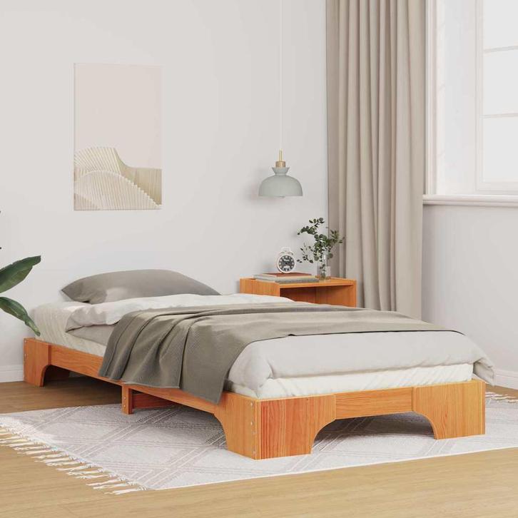 vidaXL Bedframe met opslag Bruin 100 x 210 cm Massief, Huis en Inrichting, Slaapkamer | Bedden, Nieuw, Verzenden