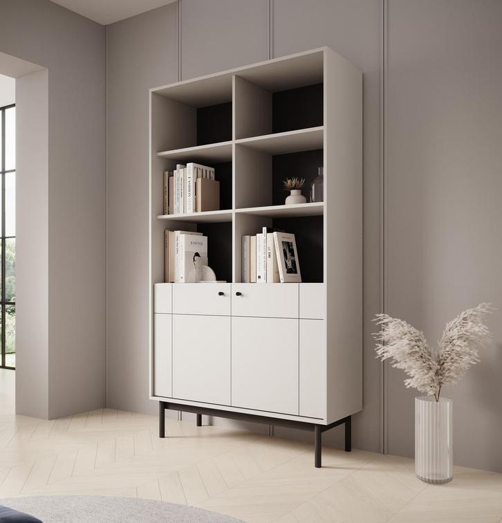 Meubella | Vitrinekast beige opbergkast 104x39x185cm, Huis en Inrichting, Kasten | Vitrinekasten, 25 tot 50 cm, Nieuw, 100 tot 150 cm