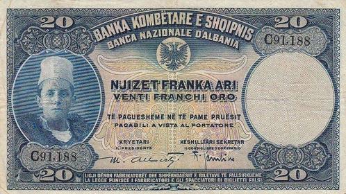 Albania P 12a 20 Franka Ari Nd1945 Fine, Timbres & Monnaies, Billets de banque | Europe | Billets non-euro, Envoi