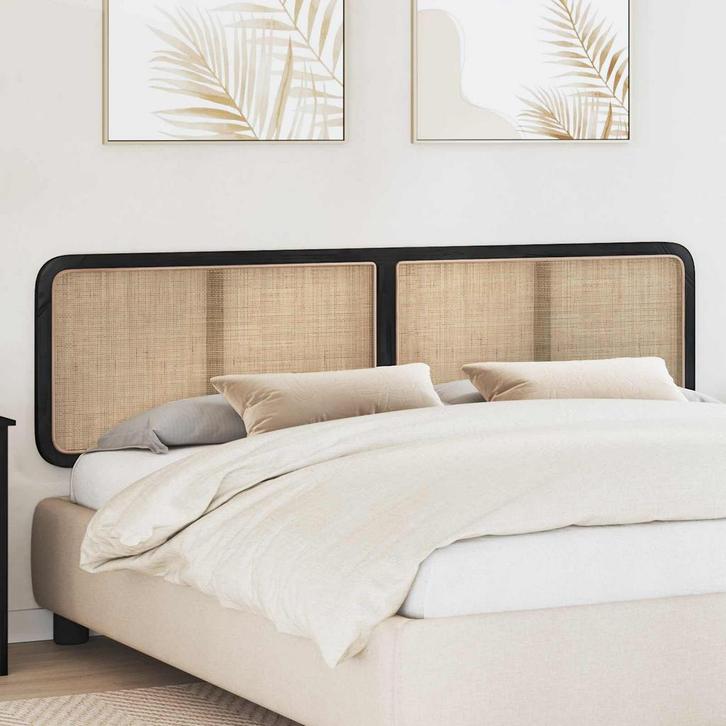 vidaXL Hoofdbord met hoofdeinde Zwart 200 x 55 x 3 cm Rattan, Huis en Inrichting, Slaapkamer | Bedden, Nieuw, Verzenden