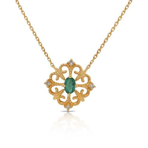 Halsketting - 18 karaat Geel goud -  0.17ct. tw. Smaragd -, Handtassen en Accessoires, Kettingen