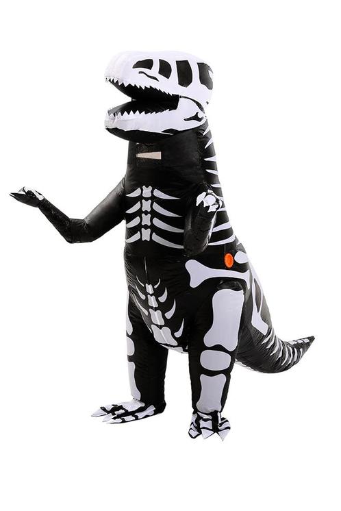KIMU® Opblaas Kostuum T-Rex Zwart Wit Skelet Opblaasbaar Pak, Kleding | Heren, Carnavalskleding en Feestkleding, Nieuw, Ophalen of Verzenden