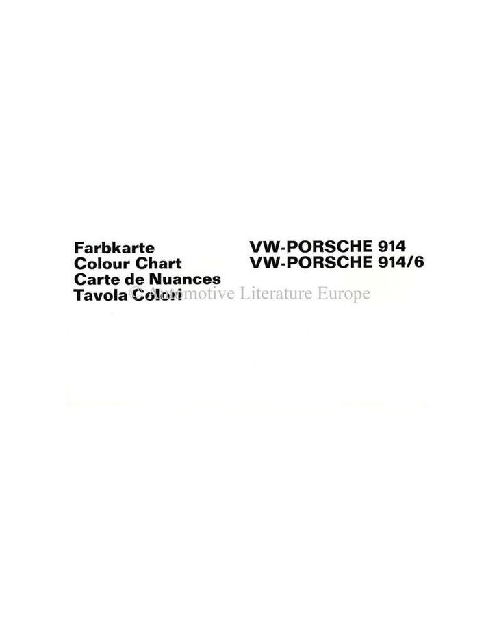 1969 VW-PORSCHE 914 & 914/6 KLEURENKAART BROCHURE, Boeken, Auto's | Folders en Tijdschriften, Ophalen of Verzenden