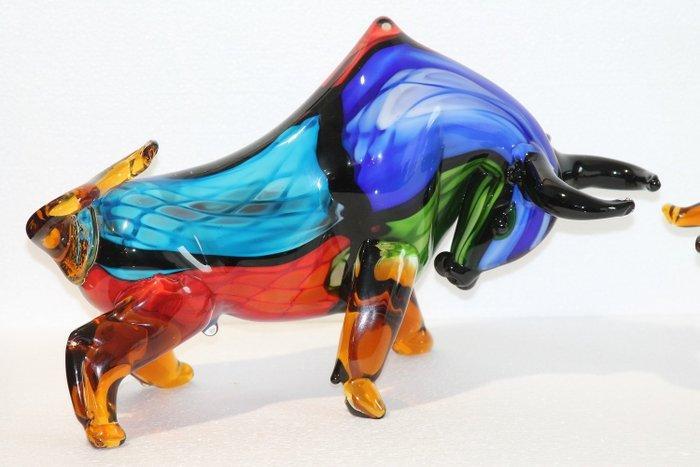 Beeld, glas bull mondriaan stijl - 19 cm - Glas, Antiek en Kunst, Kunst | Designobjecten