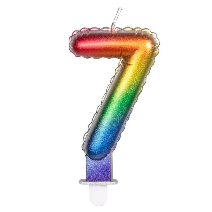 Regenboog Kaars 7 Jaar 8cm, Hobby en Vrije tijd, Feestartikelen, Nieuw, Verzenden