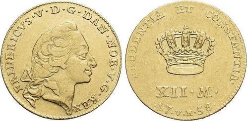 Goud-kurant-dukat zu 12 Mark 1758 Vh Denmark Frederik V,..., Postzegels en Munten, Munten en Bankbiljetten | Toebehoren, Verzenden