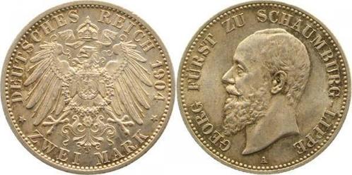 Duitsland 2 Mark Georg Schaumburg Lippe 1904 A vz/stgl/f..., Postzegels en Munten, Munten | Europa | Niet-Euromunten, België, Verzenden