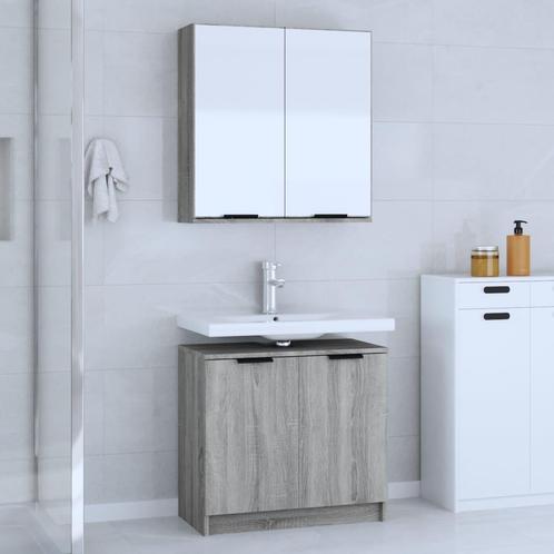 vidaXL 2-delige Badkamermeubelset bewerkt hout grijs sonoma, Huis en Inrichting, Badkamer | Badkamermeubels, Nieuw, Verzenden