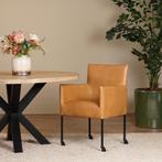 Set van 6 cognac leren eetkamerstoelen - met wieltjes en, Huis en Inrichting, Overige kleuren, Nieuw, Leer, Ophalen of Verzenden
