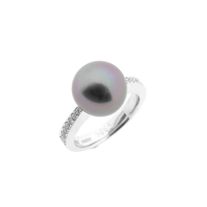 18 Krt. Witgouden ring met Tahiti parel en diamant | 0,13..., Handtassen en Accessoires, Ringen, Dame, Met edelsteen, Overige kleuren