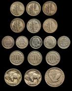 Verenigde Staten. Lot of 17 coins, 1856/1943 (Zonder
