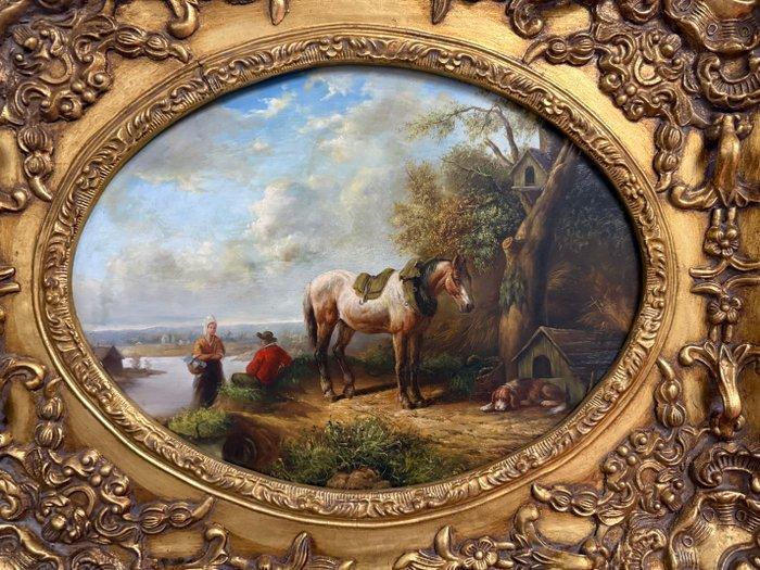 Europese school (XIX) - Landschaft, Pferde und Hunde, Antiek en Kunst, Kunst | Schilderijen | Klassiek