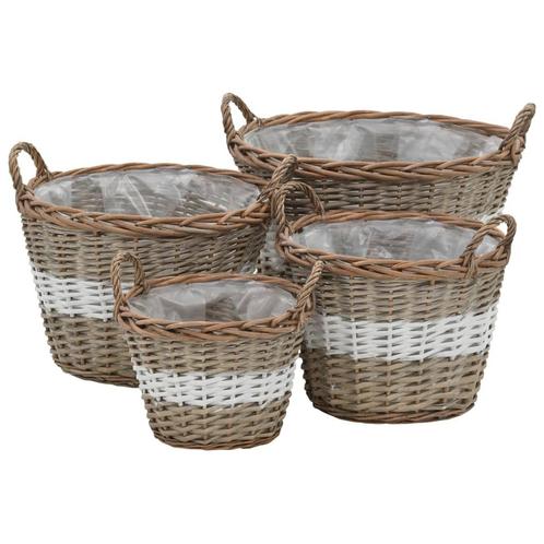 vidaXL Plantenbakken verhoogd 4 st wicker met PE-voering, Tuin en Terras, Bloempotten, Nieuw, Verzenden