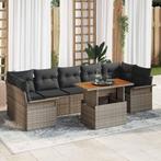vidaXL 8-delige tuinbankset met kussens in grijs poly rattan, Tuin en Terras, Verzenden, Nieuw