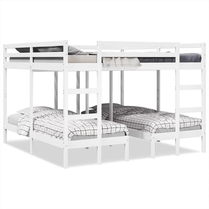 vidaXL Stapelbed 3-voudig grenenhout wit 200x200/80x200 cm, Maison & Meubles, Chambre à coucher | Lits, Envoi