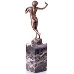 Figure - Bronzefigur Junge mit Steinschleuder 33cm - Bronze,