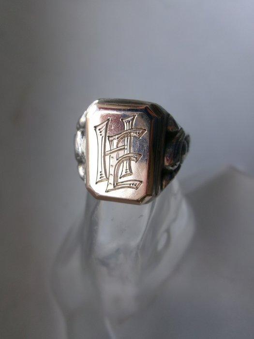 Zilver, 14 karaat goud - Ring - Art Deco Signet Monogram, Antiek en Kunst, Kunst | Designobjecten