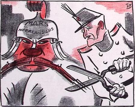 Spotprent over bezuinigingen op het leger (lijst optie), Antiek en Kunst, Kunst | Litho's en Zeefdrukken, Verzenden