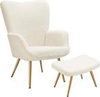 Fauteuil met armleuning - Met Hocker - Relaxstoel - Crème -, Huis en Inrichting, Verzenden, Nieuw