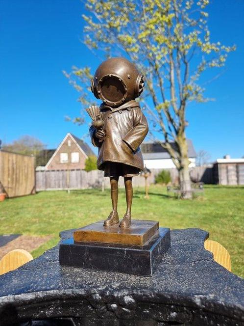 Diving Helmet Girl - Statue, Bronze - 31.5 cm - Bronze,, Antiek en Kunst, Kunst | Designobjecten