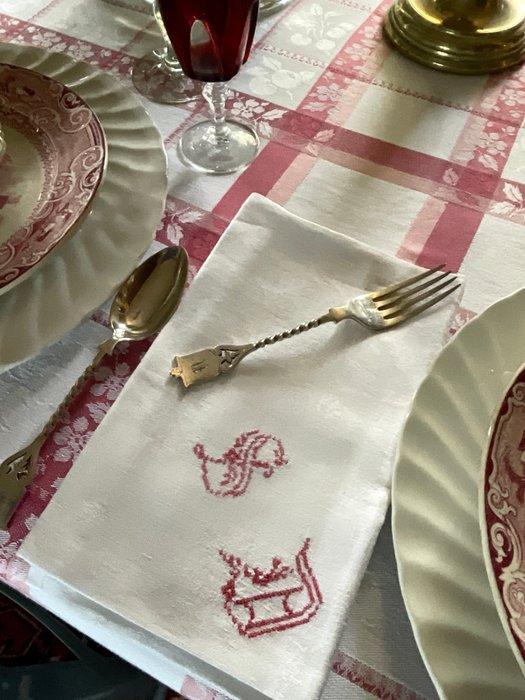 7 vroege 20e-eeuwse damast linnen servetten met initialen, Antiek en Kunst, Antiek | Tapijten, Tafelkleden en Textiel