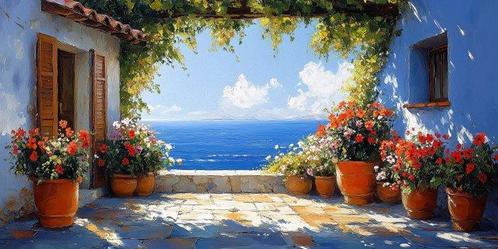 Iconica - Terrace in Bloom · XXL, Antiek en Kunst, Kunst | Schilderijen | Modern