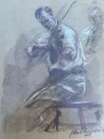 Julien Van de Veegaete (1886 -1960) - 2 x vioolspeler, Antiek en Kunst