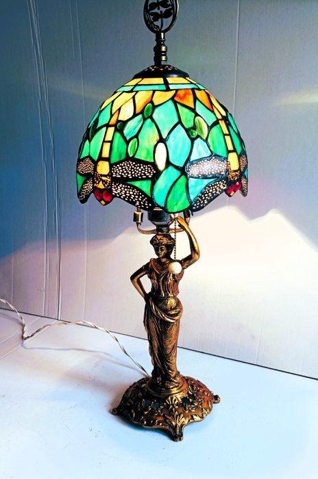 Tafellamp - Tiffany libel - glas-in-loodraam en brons - Lamp, Antiek en Kunst, Curiosa en Brocante