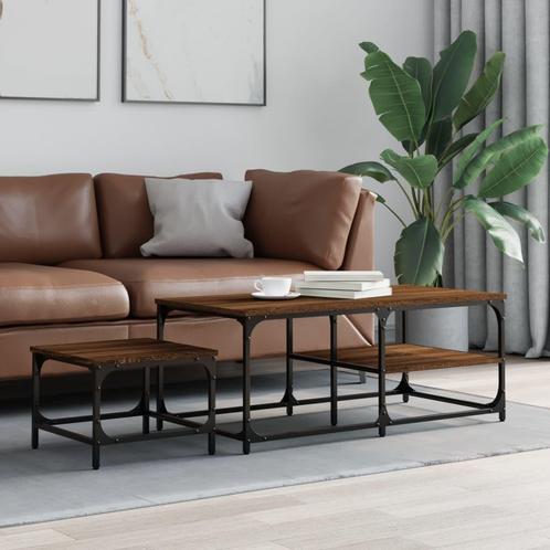 vidaXL 2-delige Tafeltjesset bewerkt hout bruin eikenkleur, Huis en Inrichting, Tafels | Salontafels, Nieuw, Verzenden