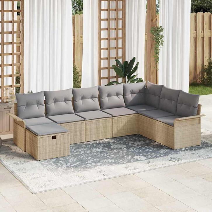 vidaXL Tuinbank Set met kussen met opslag 8 pcs Beige Poly, Tuin en Terras, Tuinsets en Loungesets, Nieuw, Verzenden