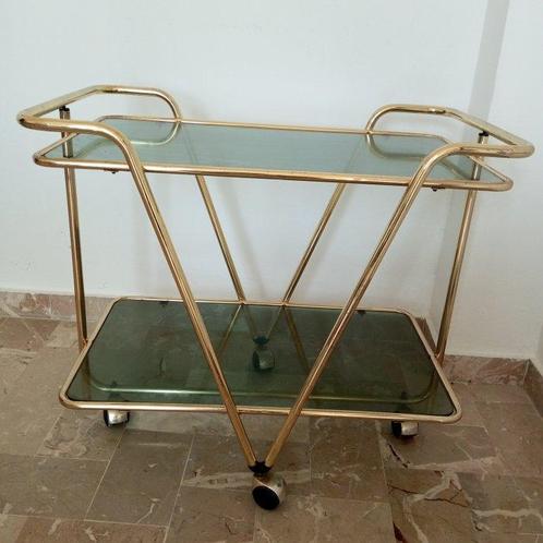 Bijzettafel - Glas, Messing, Metaal - Serveerwagen, Antiek en Kunst, Kunst | Designobjecten
