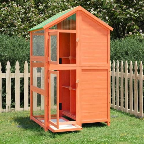 vidaXL Volière 97x81x152 cm massief grenenhout bruin, Dieren en Toebehoren, Vogels | Toebehoren, Nieuw, Verzenden