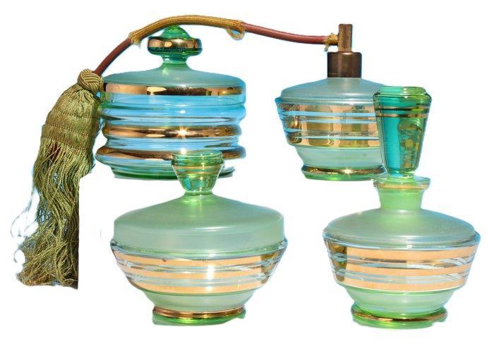 Verrerie de Booms (1925-1972) - Ensemble coiffeuse (4) -, Antiek en Kunst, Antiek | Glaswerk en Kristal