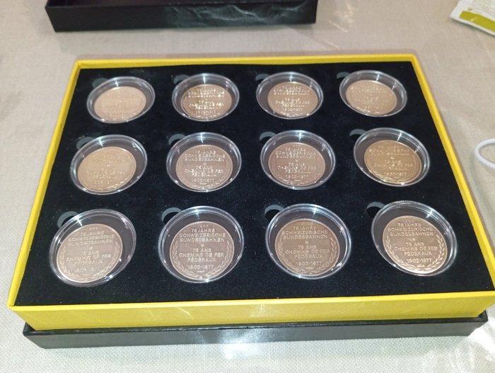 Zwitserland. Medal 75 anni Ferrovie Federali Svizzere (SBB, Postzegels en Munten, Munten en Bankbiljetten | Toebehoren