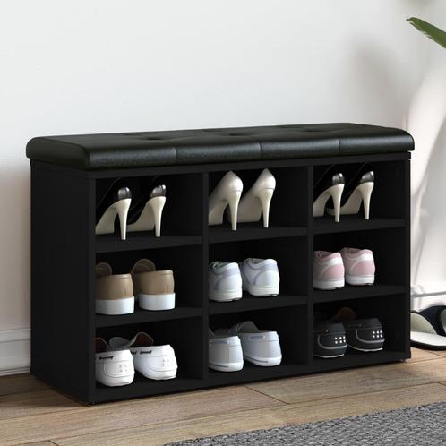 vidaXL Schoenenbank 82x32x50 cm bewerkt hout zwart, Huis en Inrichting, Overige Huis en Inrichting, Nieuw, Verzenden
