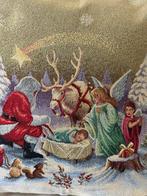 Zware katoenen kussens met gobelin in kerstthema, geboorte, Antiek en Kunst