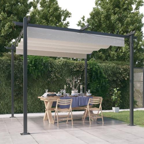 vidaXL Tuinprieel met uittrekbaar dak 3x3 m crèmekleurig, Tuin en Terras, Partytenten, Nieuw, Verzenden
