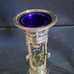 Zoutvat - zilverkleurig metaal en kobaltblauw glas, Antiek en Kunst