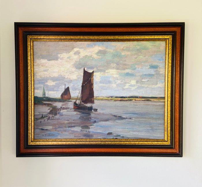 Wilhelm Hambuchen (1869-1939) - Vissersboot op het droge, Antiek en Kunst, Kunst | Schilderijen | Klassiek