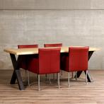 Set van 4 leren kuip eetkamerstoelen - met wieltjes - rood, Ophalen of Verzenden