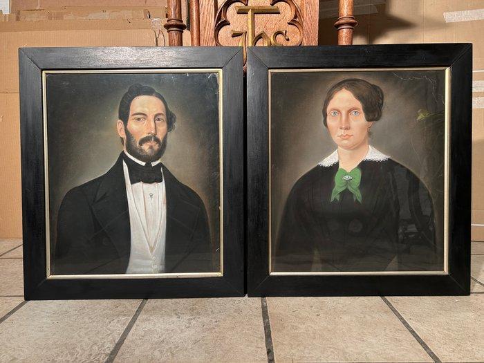 Belgische school (XX) - Portret pastel schilderijen van het, Antiek en Kunst, Kunst | Schilderijen | Klassiek