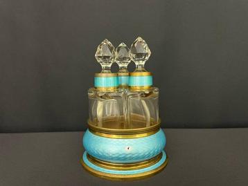 Bouteille de parfum - Cristal, Émail, Laiton - Émail bleu