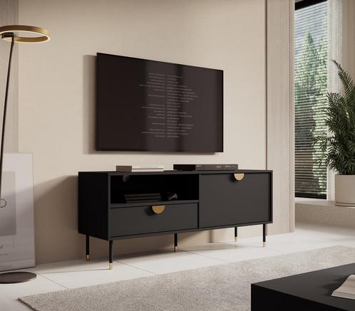 TV-Meubel zwart 140x40x58cm - Met klep en lade, Huis en Inrichting, Kasten |Televisiemeubels, 25 tot 50 cm, Nieuw, 100 tot 150 cm
