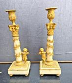 Kaarsenhouder (2) - Verguld brons - Met beeldhouwwerken van