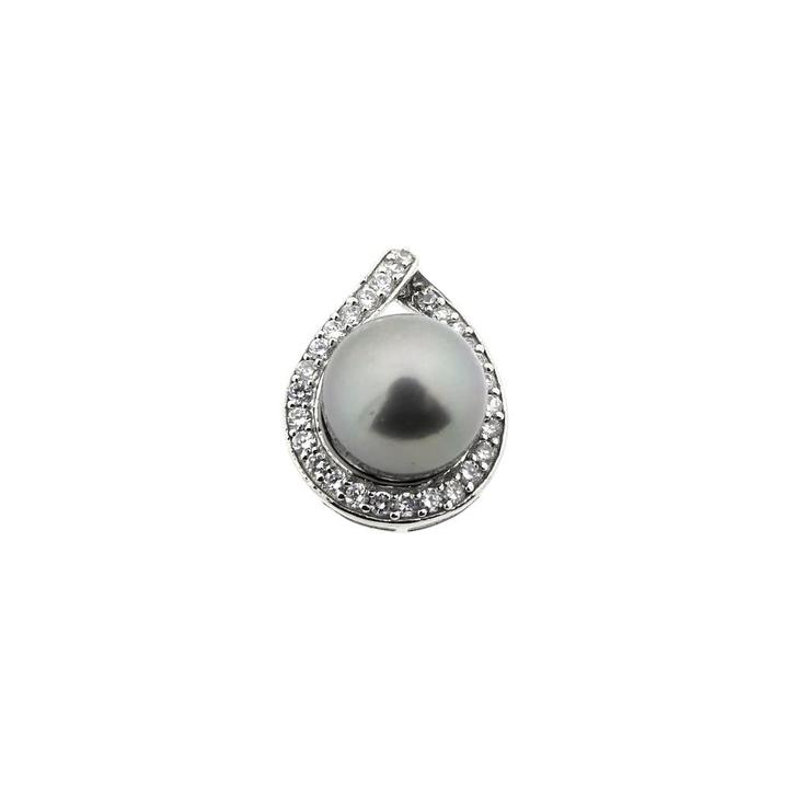8 Krt. Hanger met tahiti parel en zirconia (8 karaat, 333), Handtassen en Accessoires, Antieke sieraden, Met edelsteen, Goud, Ophalen of Verzenden