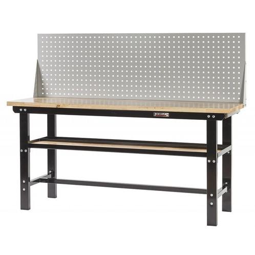 Werkbank zwart 200 cm met hardhouten blad en, Doe-het-zelf en Bouw, Werkbanken, Ophalen of Verzenden