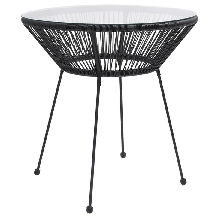 vidaXL Tuintafel Ø70x74 cm rattan en glas zwart, Tuin en Terras, Tuintafels, Nieuw, Verzenden