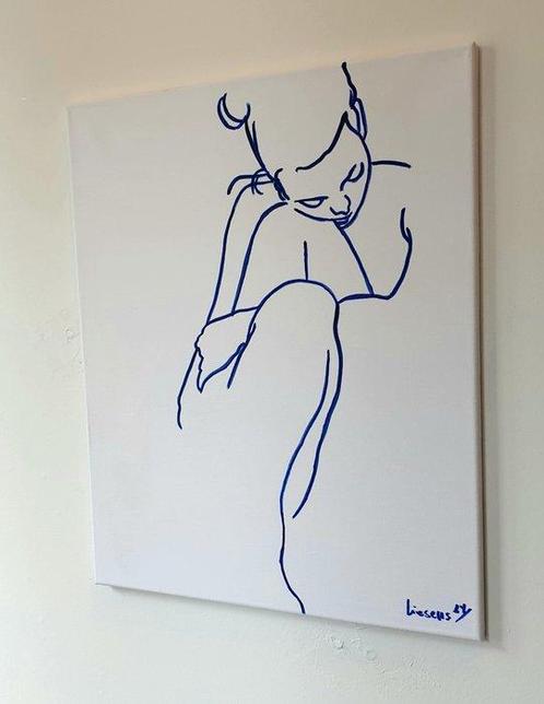 Liesens - Girl in blue lines, Antiek en Kunst, Kunst | Schilderijen | Modern